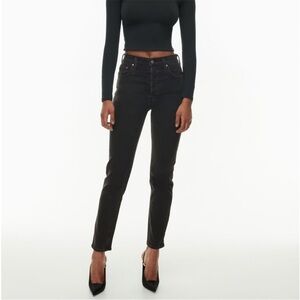 DENIM FORUM The Yoko High Rise Slim Jeans in Black